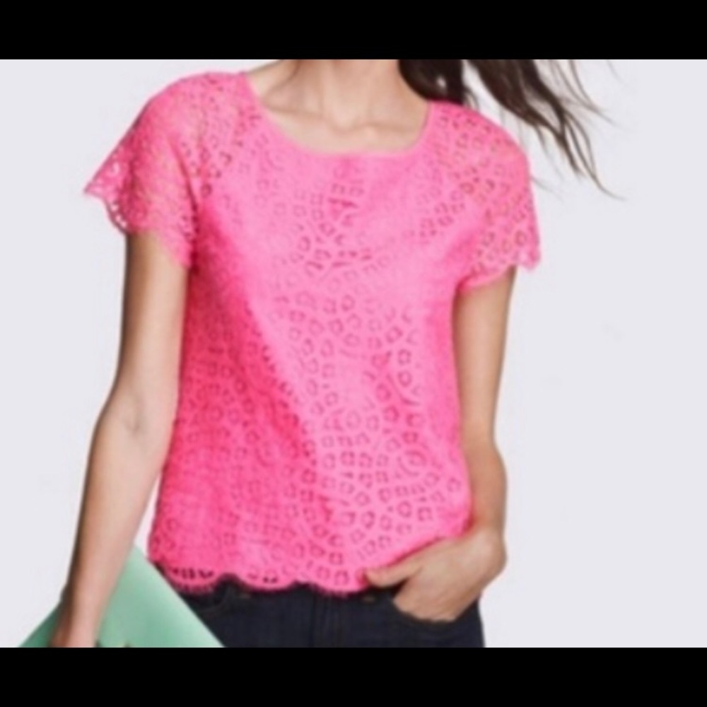 J. Crew pink lace blouse
